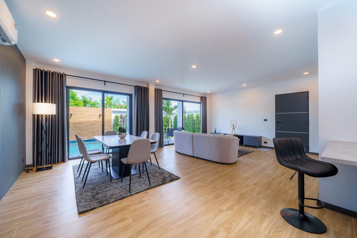 Open-plan living and dining area
